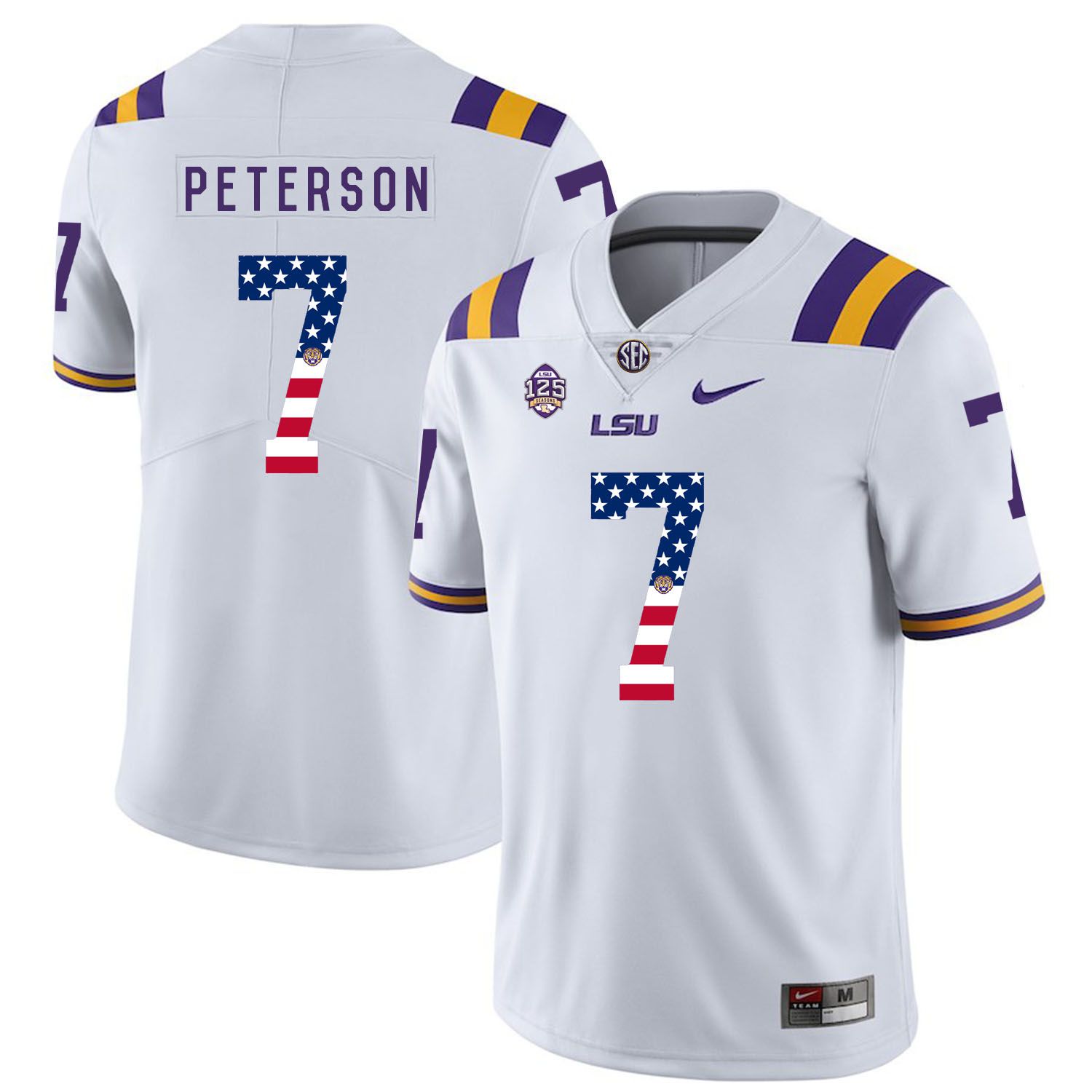 Men LSU Tigers #7 Peterson White Flag Customized NCAA Jerseys